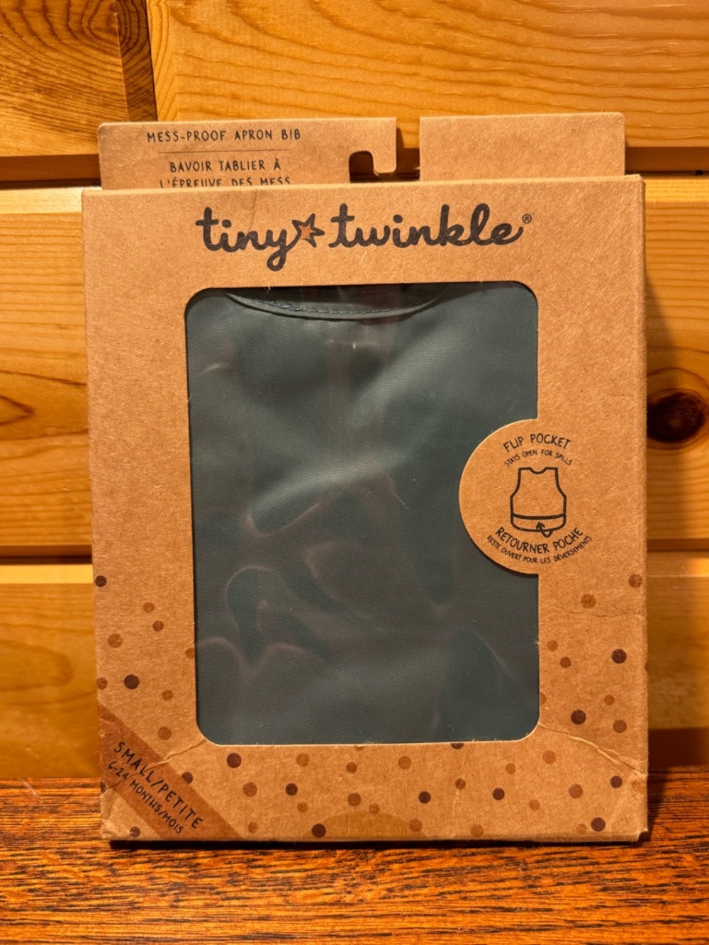 Tiny Twinkle Small Mess-Proof Apron Bib - Dark Green (Sage) - Picture 3 of 5